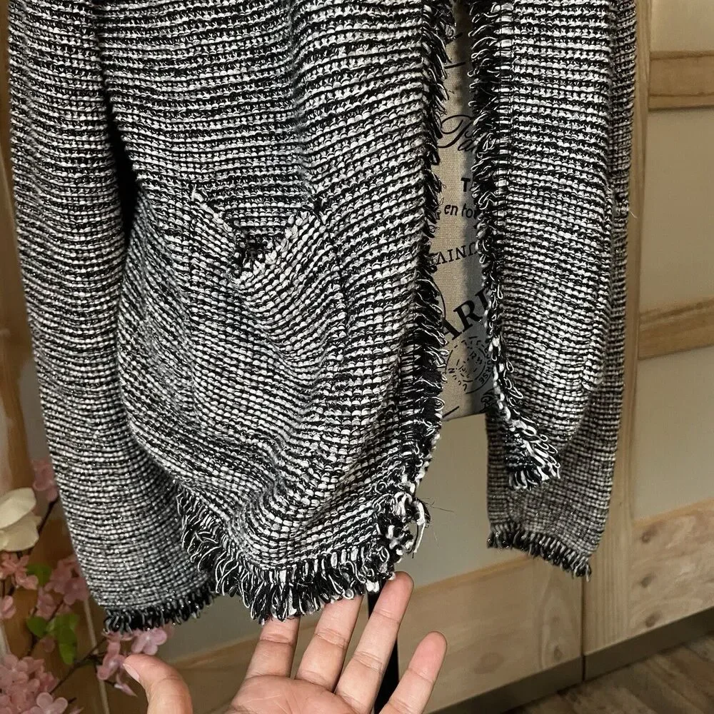 Chico's Women's Size 2 Black White Fringe Jacket  Excellent Condition